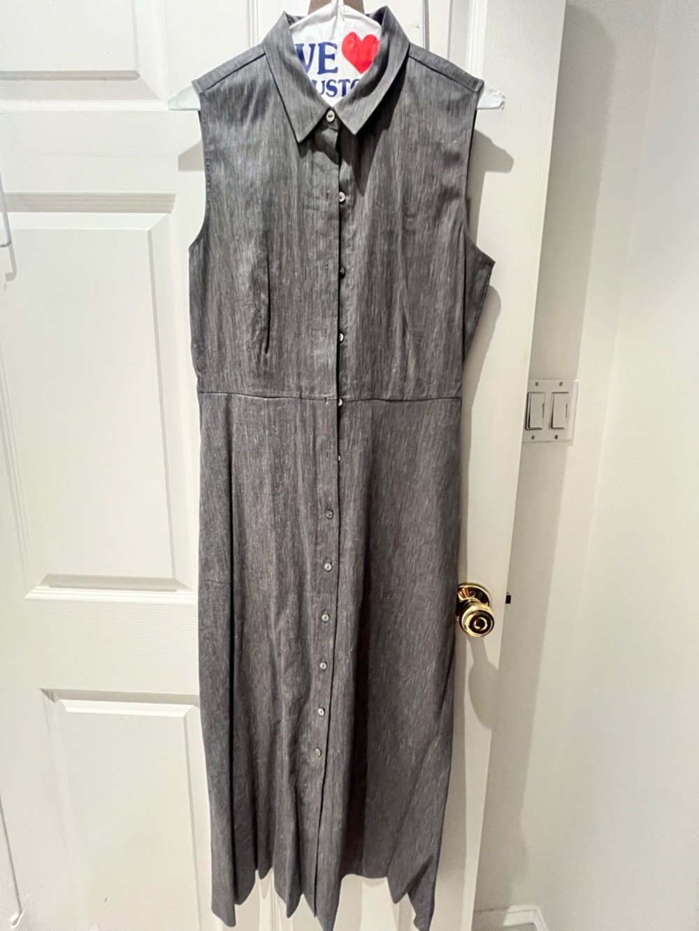 Theory Sleeveless Gray Button-Front Midi Dress